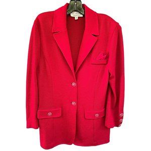St. John Collection by Marie Gray Knit Red Blazer with Pocket Scarf, Size 10